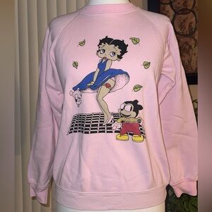 Rare Vintage Betty Boop x Felix the Cat Pink Crewneck Sweatshirt